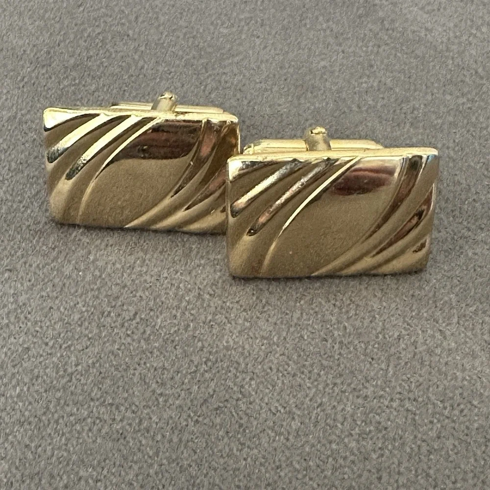 Vintage‎ Anson Gold Tone Men's Cufflink Mid-Century Tie Clasp Set MCM Wedding